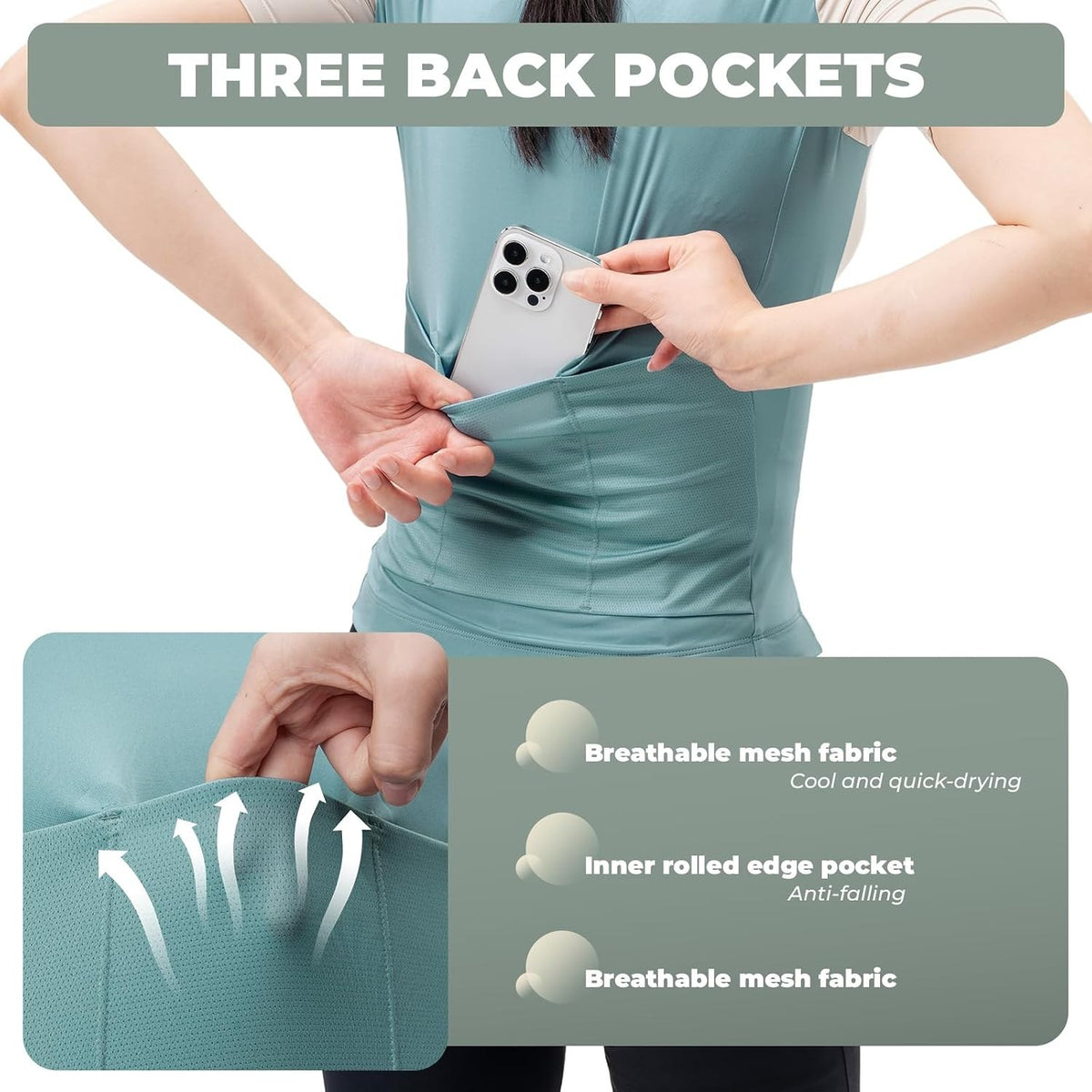 ROCKBROS Damen Fahrradtrikot Kurzarm Sommer Atmungsaktiv mit 3 Taschen
