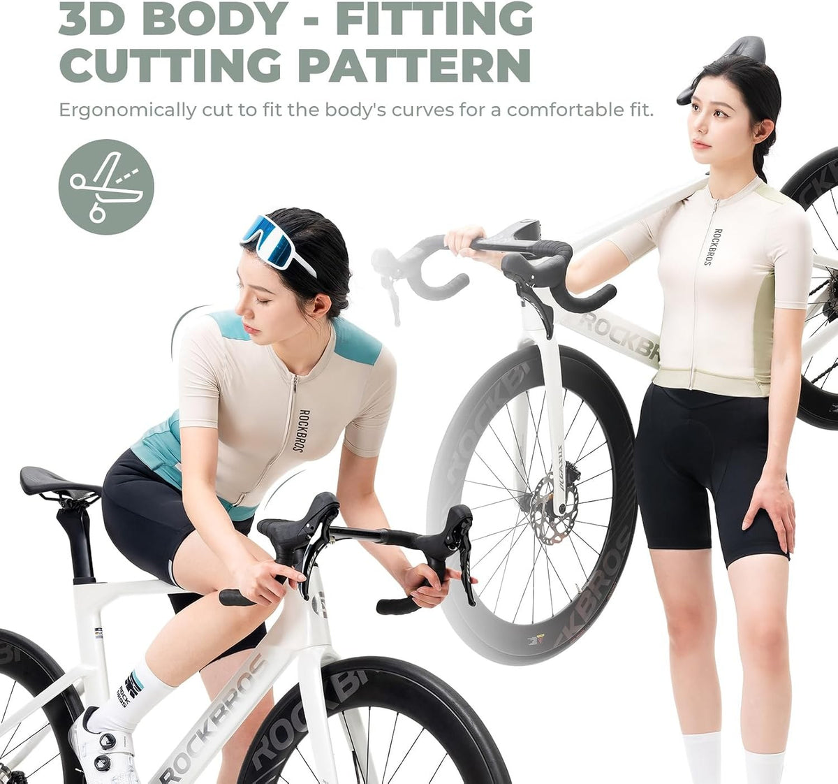 ROCKBROS Damen Fahrradtrikot Kurzarm Sommer Atmungsaktiv mit 3 Taschen