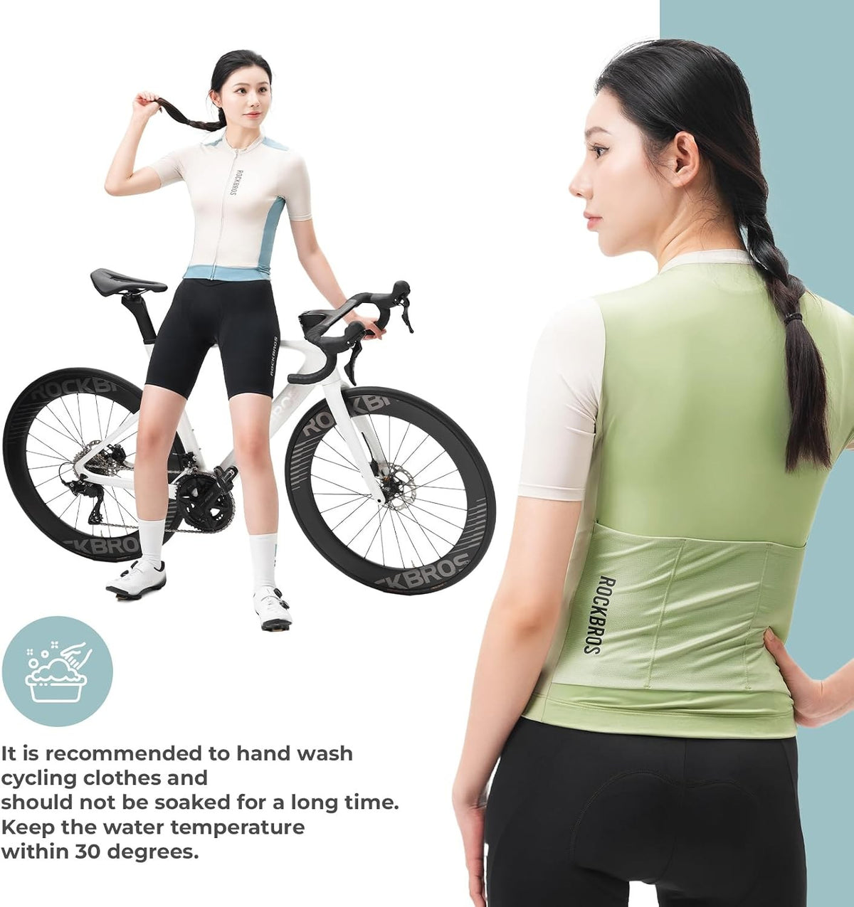 ROCKBROS Damen Fahrradtrikot Kurzarm Sommer Atmungsaktiv mit 3 Taschen