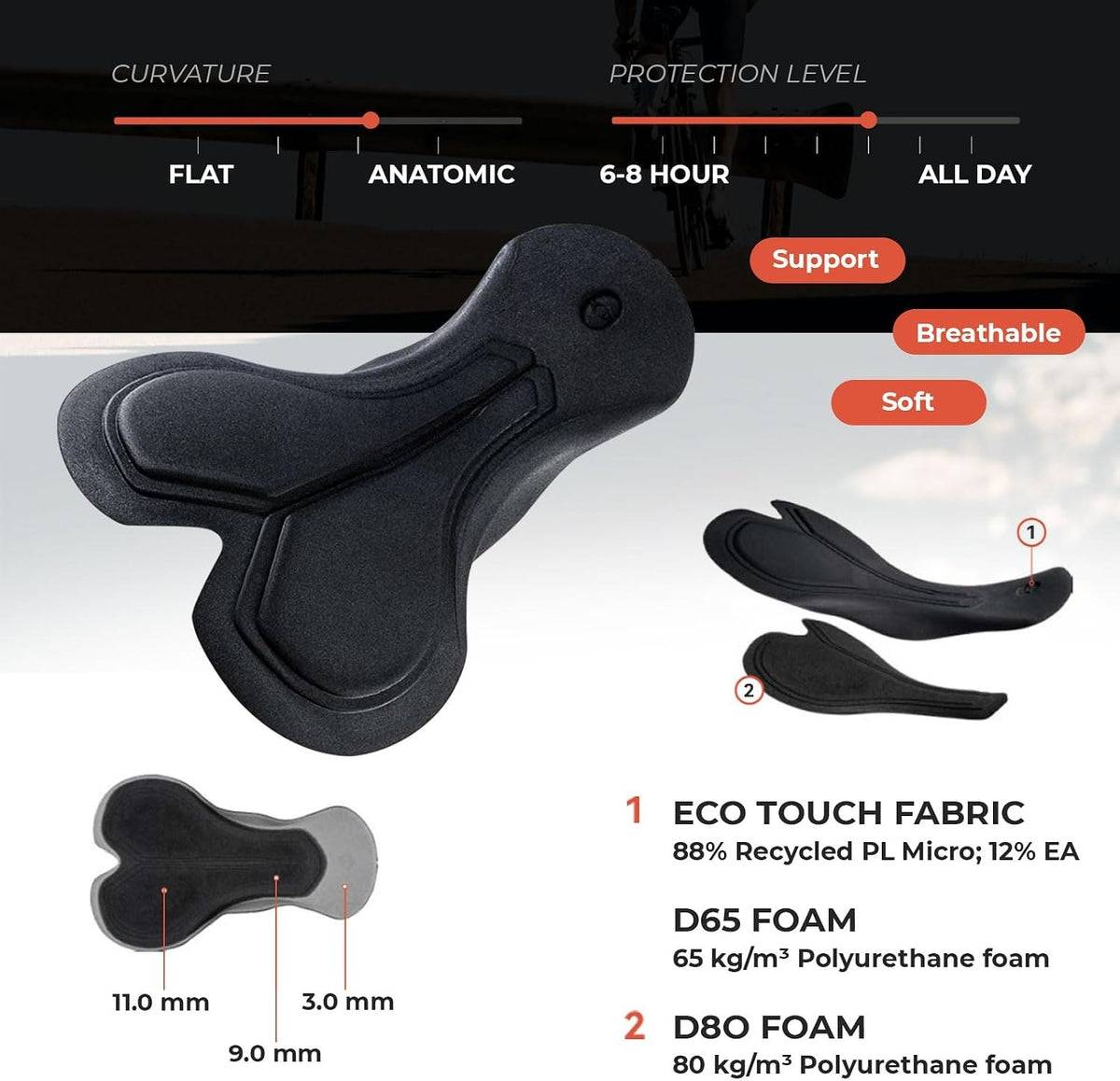 ROCKBROS Fahrradhose Kurz Gepolstert Herren, Nahtloses Einteiler Design