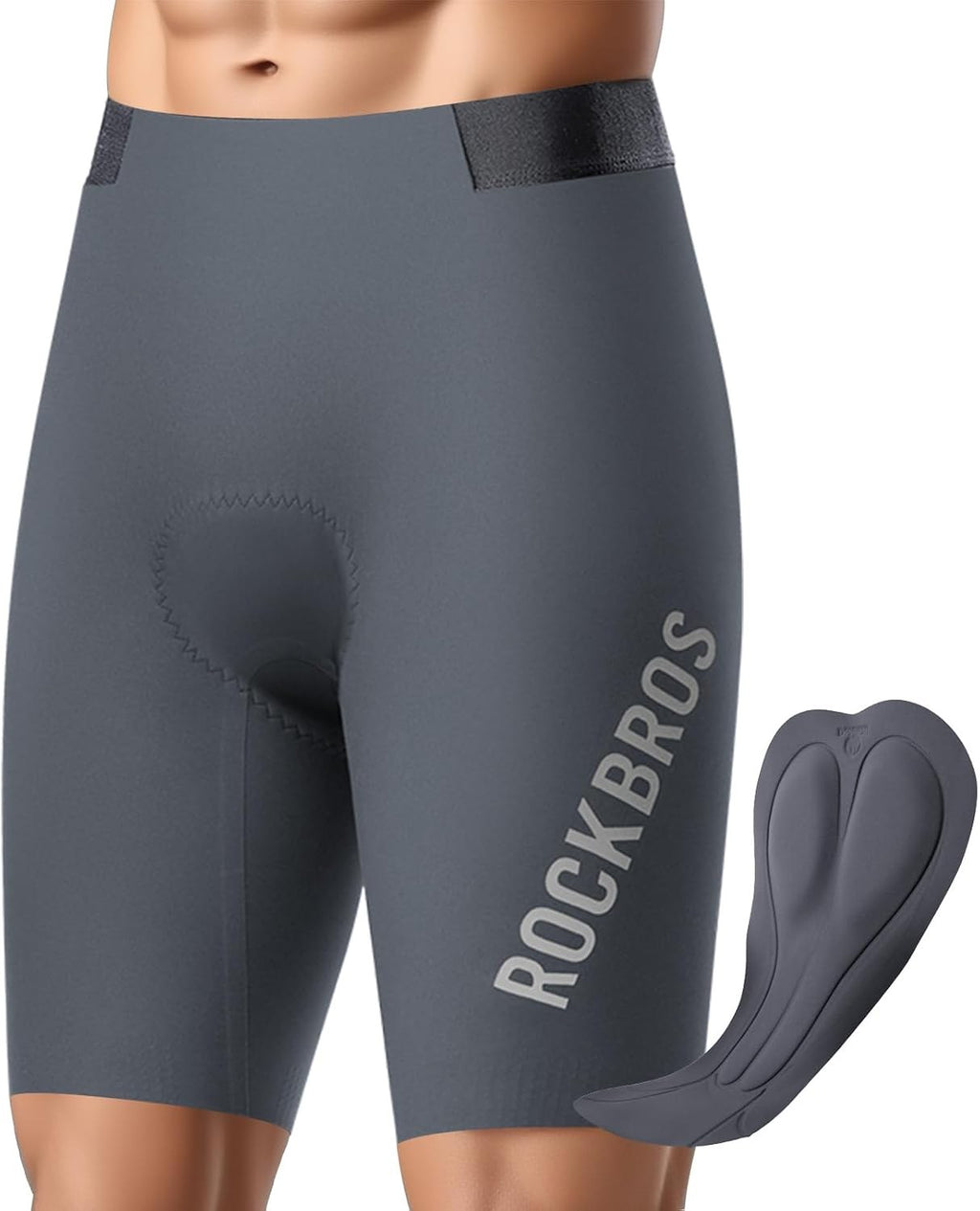 ROCKBROS Fahrradhose Kurz Herren, Nahtlos Radhose, Gepolstert rutschfest Grey
