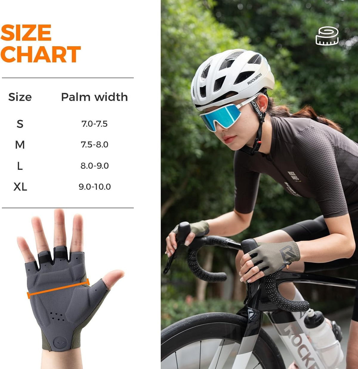 ROCKBROS Fahrradhandschuhe Fingerlos mit ergonomischer Vollpolsterung