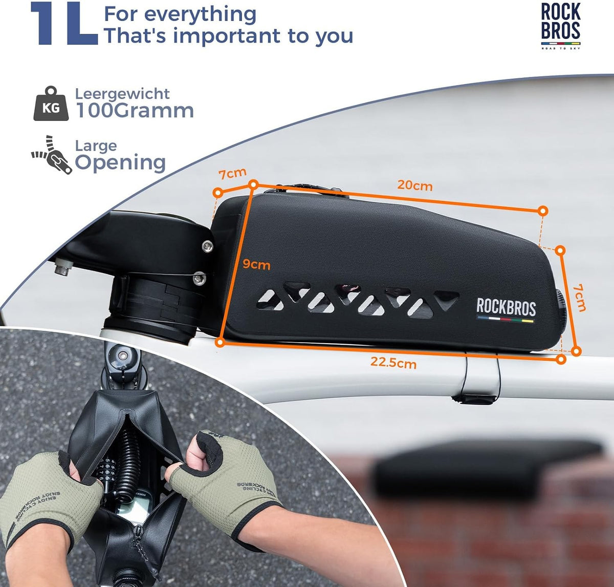 ROCKBROS Road to Sky Fahrrad Rahmentasche Wasserdicht 1L