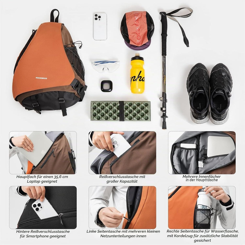 ROCKBROS Sling Bag, Sling Rucksack mit Magnetverschluss, Crossbody-Tasche