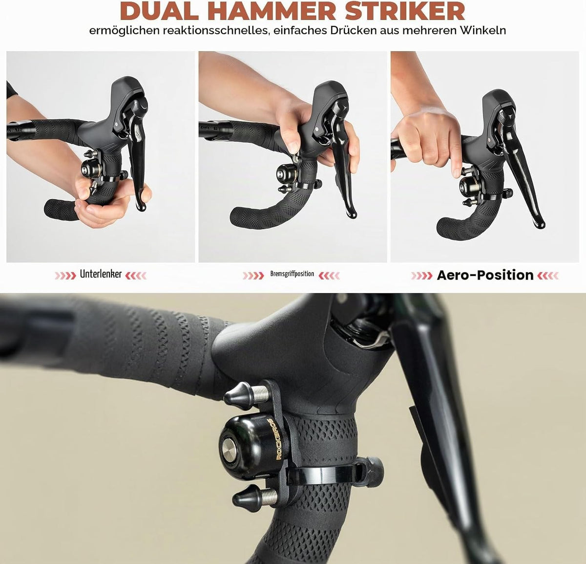 ROCKBROS Fahrradklingel mit Doppelklopfer und Klarem Klang