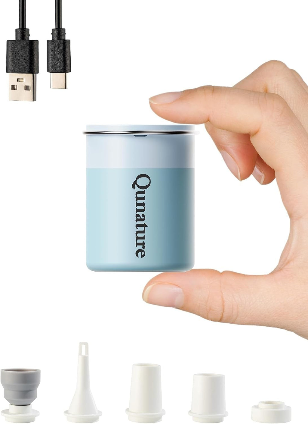 Qunature Mini Luftpumpe Elektrisch, 2 in 1 Tragbar, 5kPa & 1500mAh Akku Light Blue