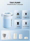 Qunature Mini Luftpumpe Elektrisch, 2 in 1 Tragbar, 5kPa & 1500mAh Akku Light Blue
