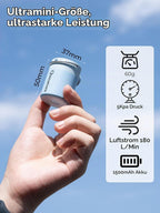 Qunature Mini Luftpumpe Elektrisch, 2 in 1 Tragbar, 5kPa & 1500mAh Akku Light Blue