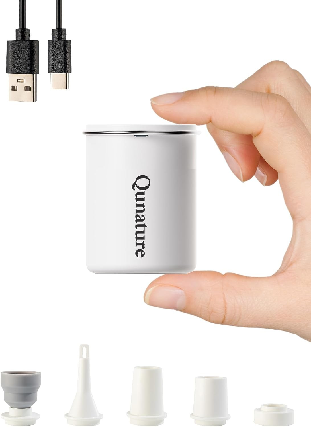 Qunature Mini Luftpumpe Elektrisch, 2 in 1 Tragbar, 5kPa & 1500mAh Akku White