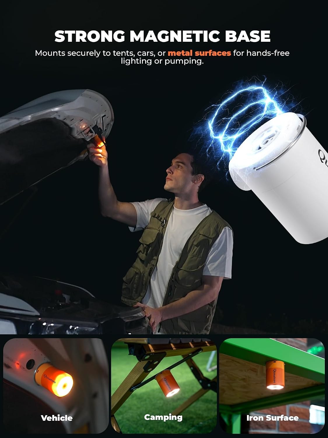 Qunature Mini Luftpumpe Elektrisch, 2 in 1 Tragbar, 5kPa & 1500mAh Akku White