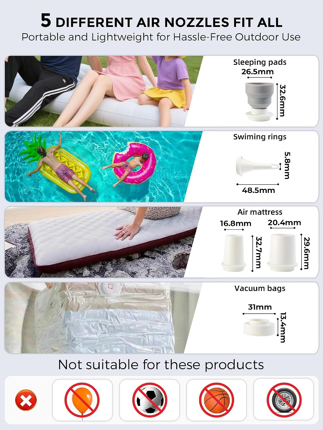 Qunature Mini Luftpumpe Elektrisch, 2 in 1 Tragbar, 5kPa & 1500mAh Akku White