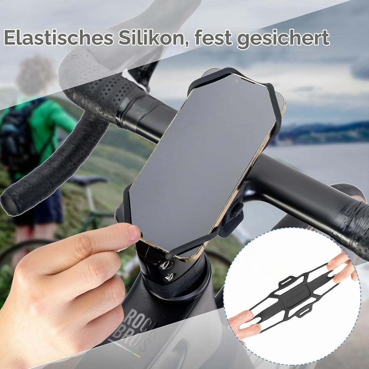 ROCKBROS Fahrrad-Handyhalterung 5–7 Zoll, Silikon
