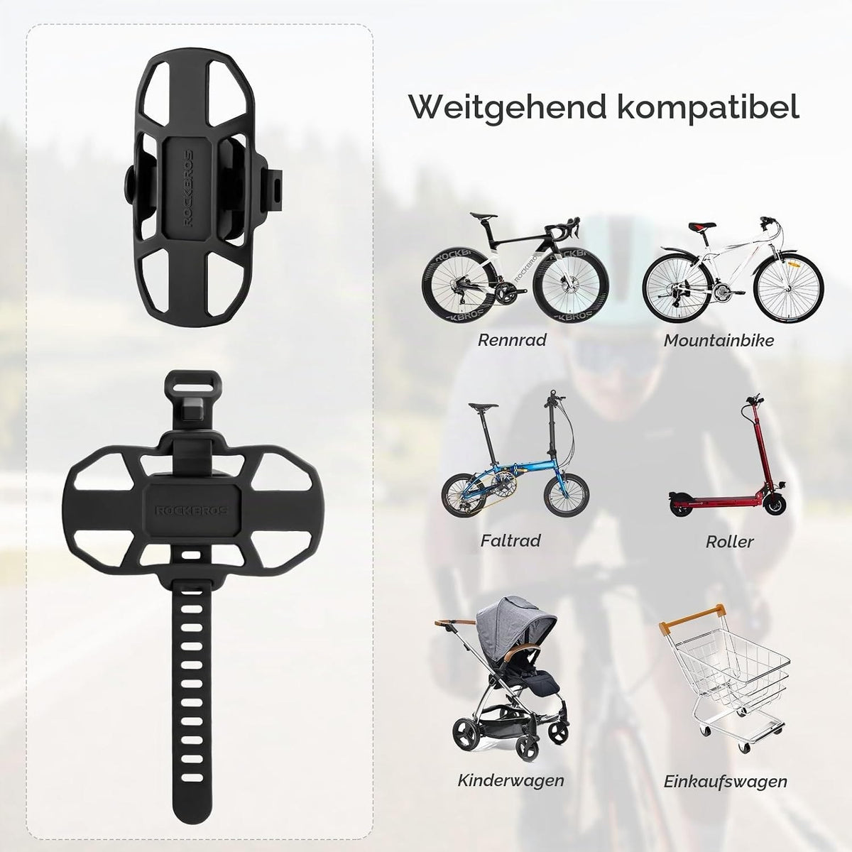 ROCKBROS Fahrrad-Handyhalterung 5–7 Zoll, Silikon