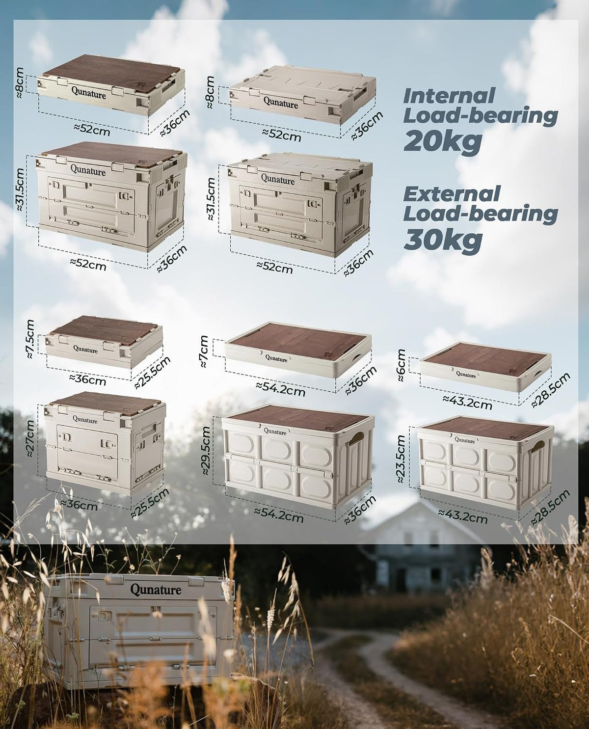 Qunature Campingbox Faltbare, Aufbewahrungsbox mit Deckel 30L, Klappbox