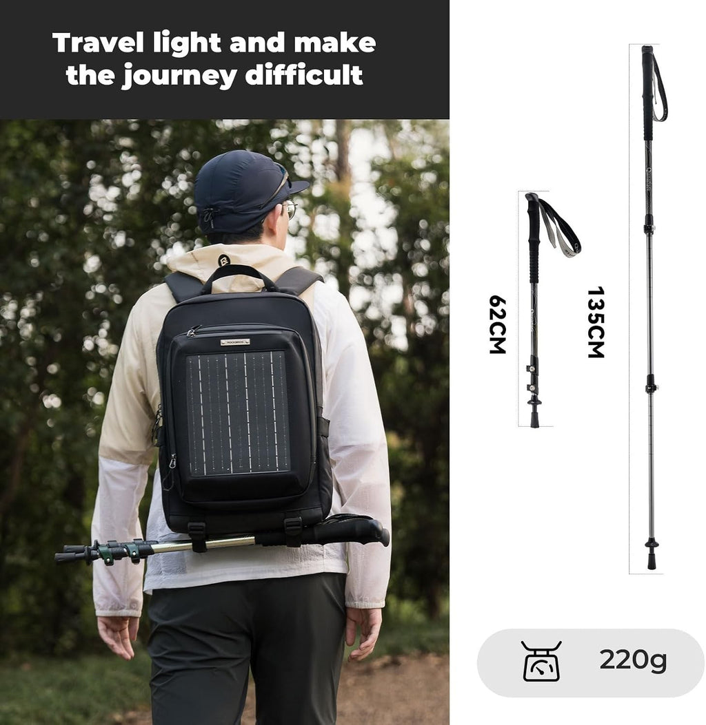 Qunature Wanderstöcke Aluminium Ultraleicht, Verstellbar 62–135 cm Teleskop Black