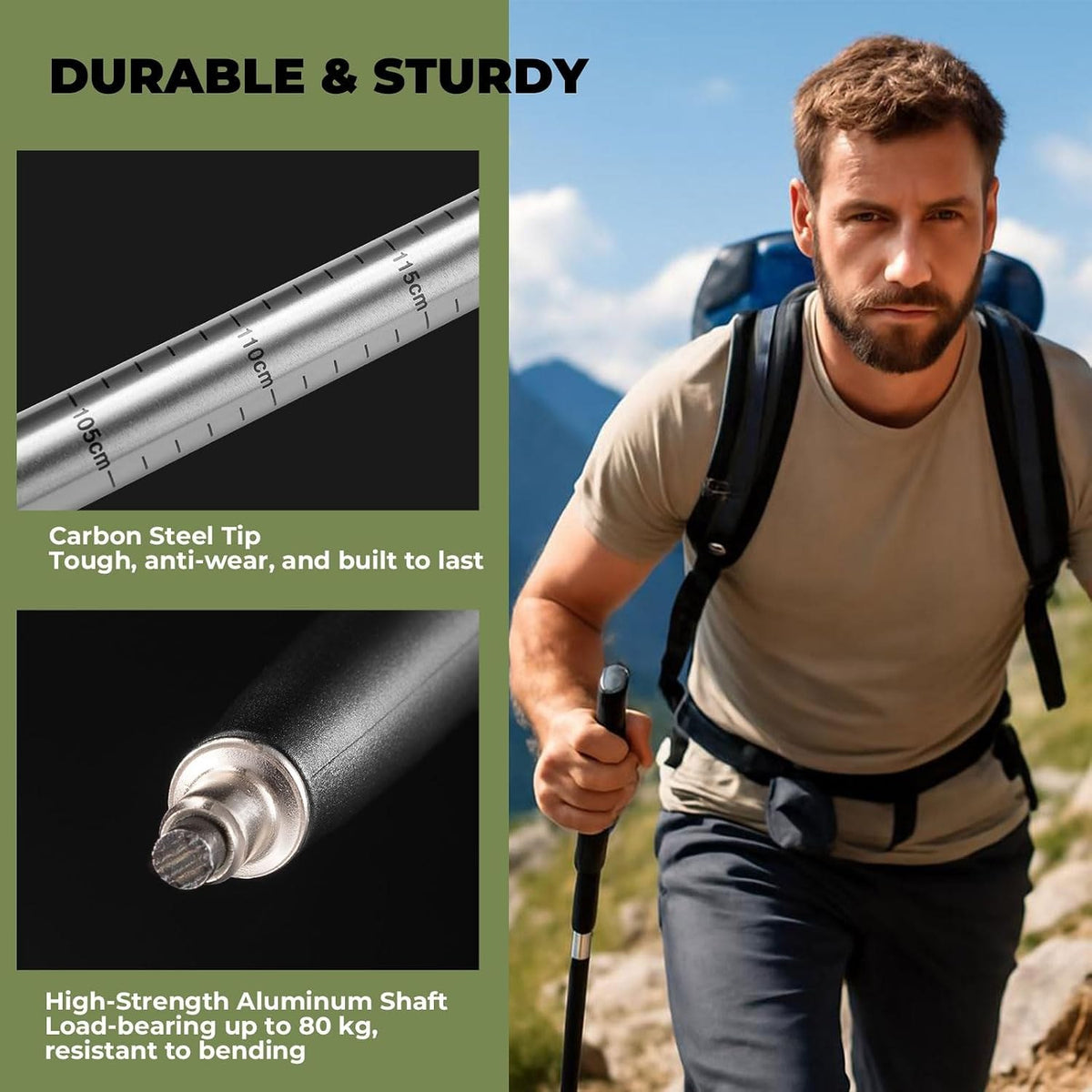 Qunature Wanderstöcke Aluminium Ultraleicht, Verstellbar 62–135 cm Teleskop Black