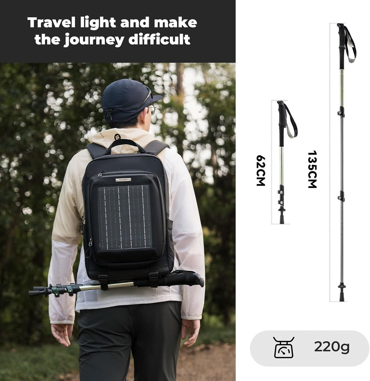 Qunature Wanderstöcke Aluminium Ultraleicht, Verstellbar 62–135 cm Teleskop Green