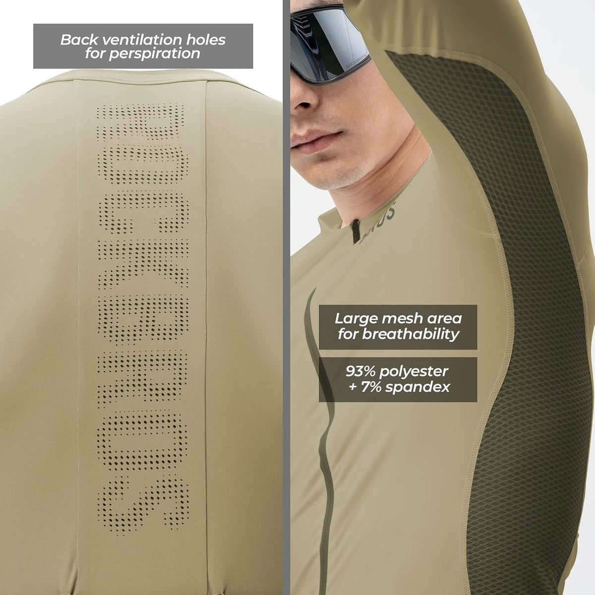 ROCKBROS Fahrradtrikot Radtrikot Langarm Herren, Atmungsaktiv Taupe