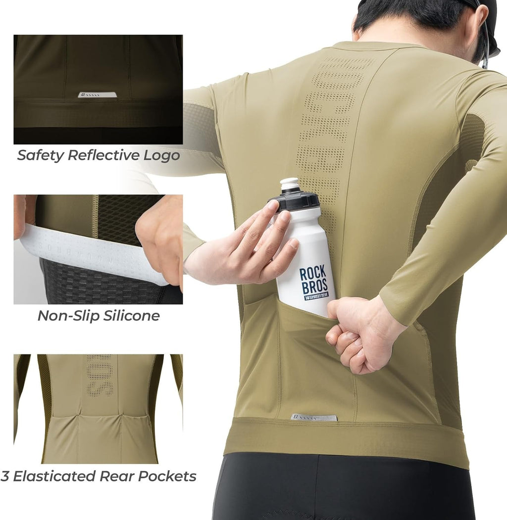 ROCKBROS Fahrradtrikot Radtrikot Langarm Herren, Atmungsaktiv Taupe