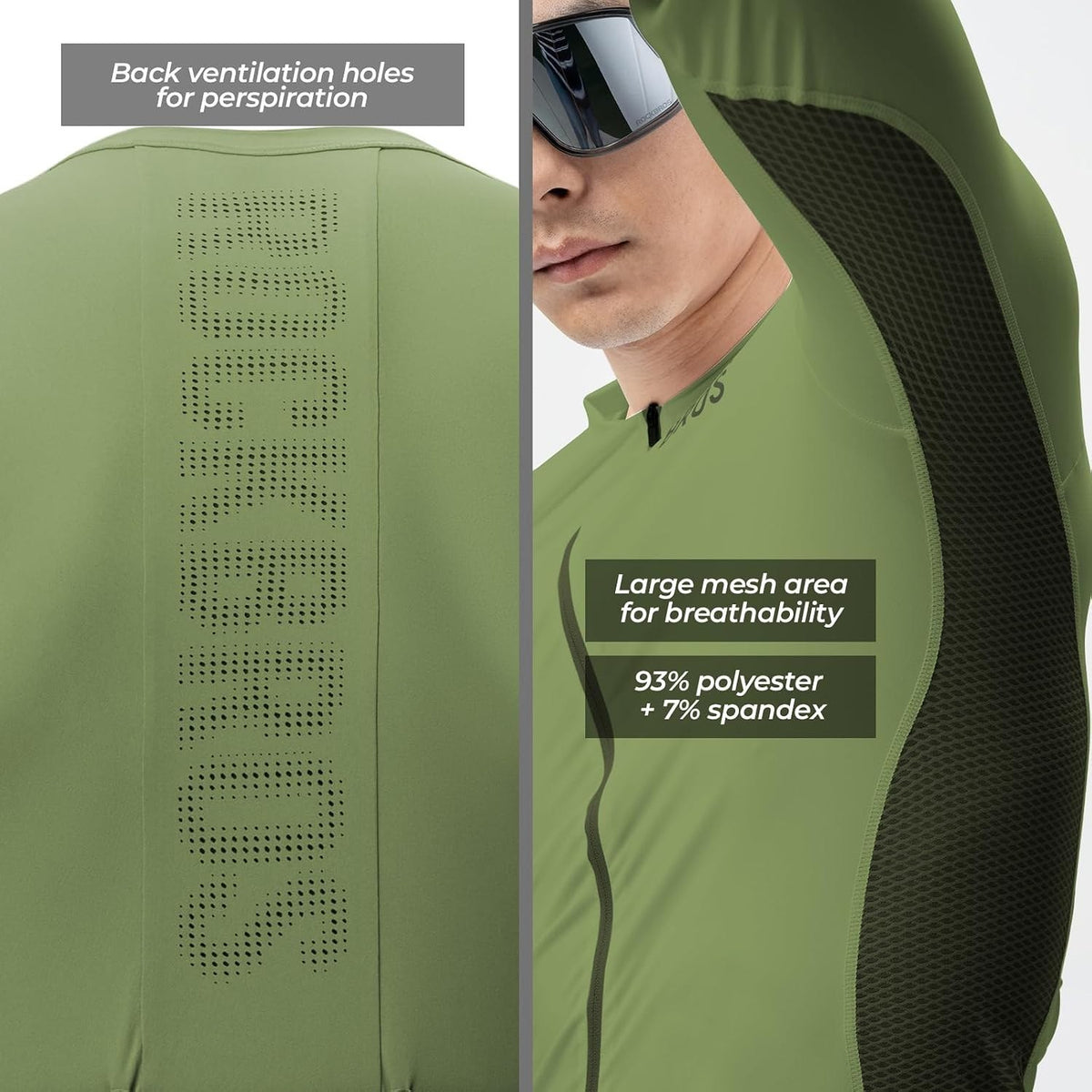 ROCKBROS Fahrradtrikot Radtrikot Langarm Herren, Atmungsaktiv Dark Green