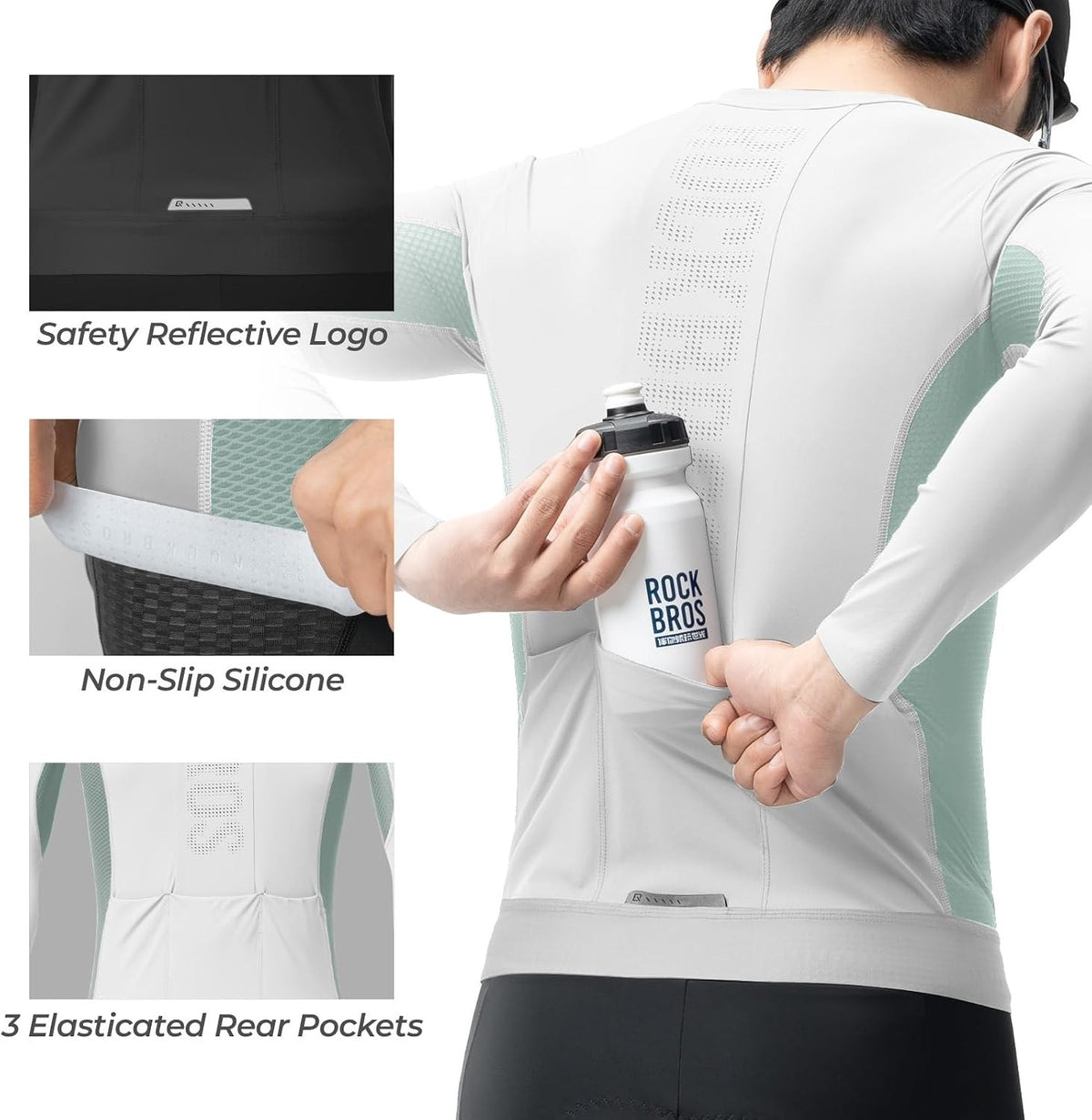 ROCKBROS Fahrradtrikot Radtrikot Langarm Herren, Atmungsaktiv White