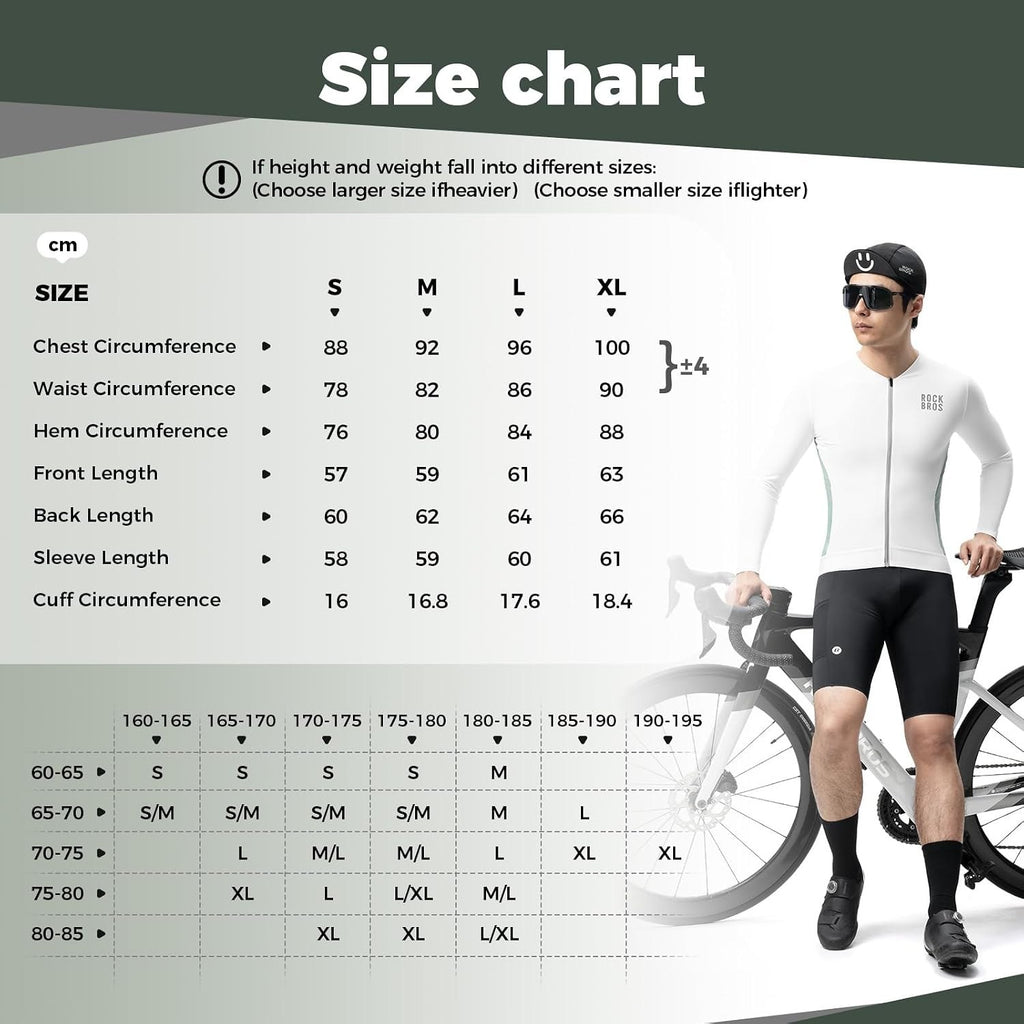 ROCKBROS Fahrradtrikot Radtrikot Langarm Herren, Atmungsaktiv White