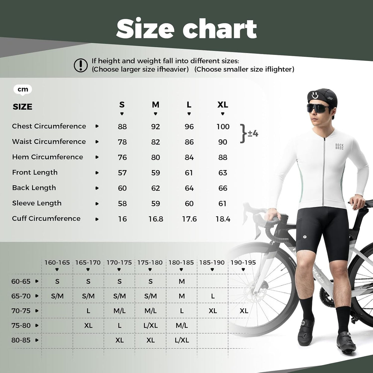ROCKBROS Fahrradtrikot Radtrikot Langarm Herren, Atmungsaktiv White
