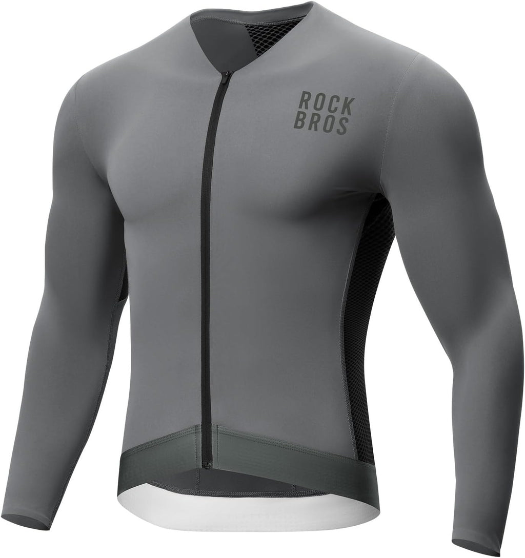 ROCKBROS Fahrradtrikot Radtrikot Langarm Herren, Atmungsaktiv Dark Grey