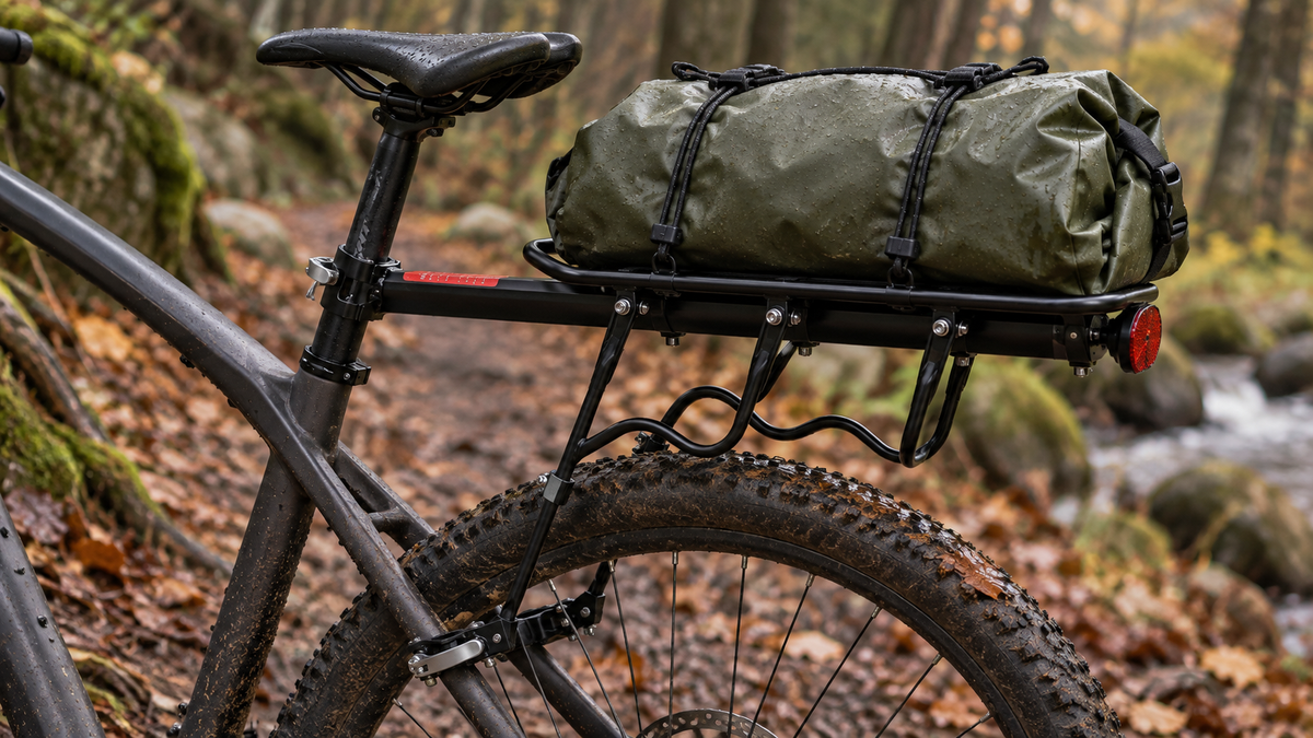 Gepäckträger Alu – mit Gepäckrolle am Fahrrad