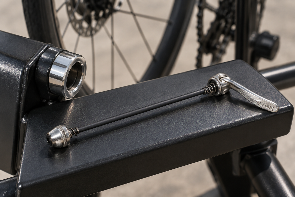 Schnellspanner für Rollentrainer – neben der Aufnahme auf dem Trainerrahmen