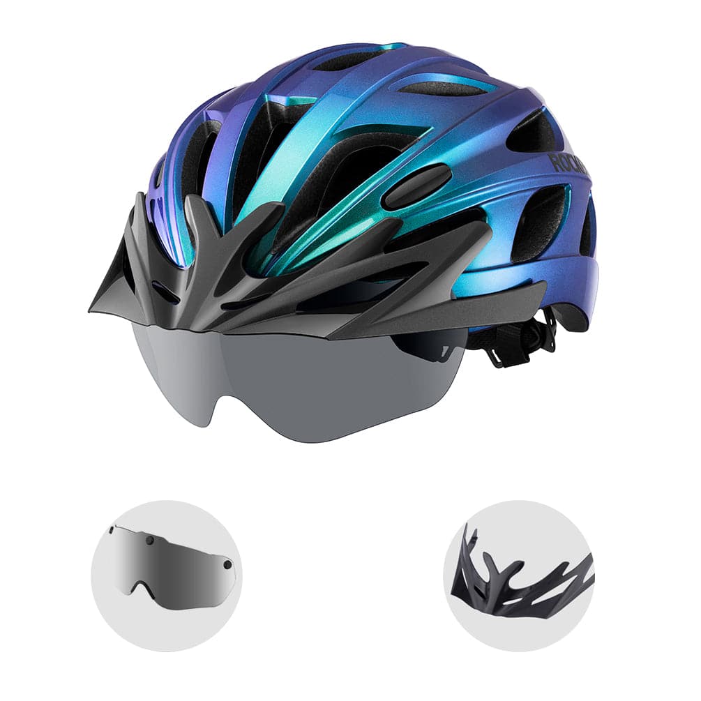 ROCKBROS Fahrradhelm mit Visier, 58–61 cm – Blau-Verlauf; Herstelleraufnahme