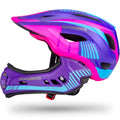 Kinderhelm mit Kinnschutz – Blau, Pink und Violett