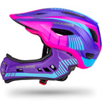 Kinderhelm mit Kinnschutz – Blau, Pink und Violett